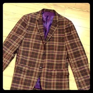 TOPMAN purple brown and beige plaid blazer